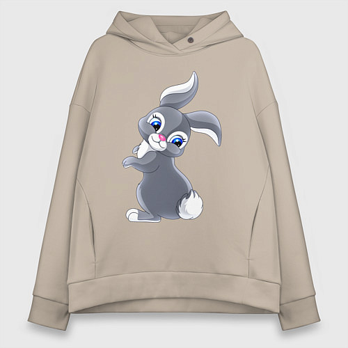 Женское худи оверсайз Серый зайка / Миндальный – фото 1