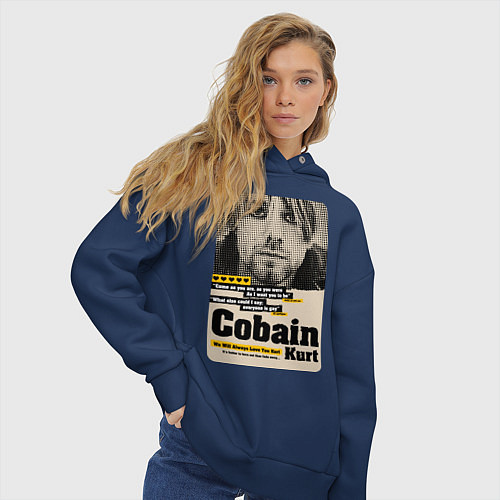 Женское худи оверсайз Kurt Cobain paper cuts / Тёмно-синий – фото 3