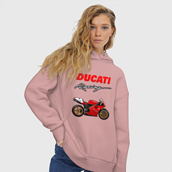 Толстовка оверсайз женская DUCATI ДУКАТИ MOTOSPORT, цвет: пыльно-розовый — фото 2