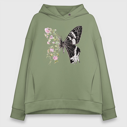 Женское худи оверсайз Бабочка и цветы / Авокадо – фото 1