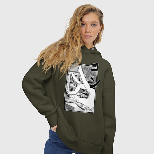 Женское худи оверсайз Chainsaw man Kon / Хаки – фото 3