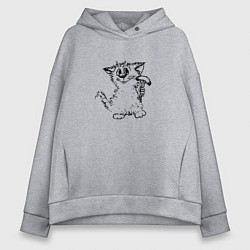 Толстовка оверсайз женская Котенок с вилкой и сосиской, цвет: меланж