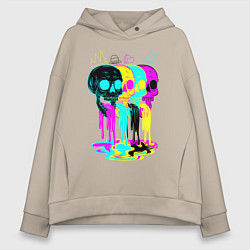 Толстовка оверсайз женская 4 ЧЕРЕПА SKULLS NEON, цвет: миндальный