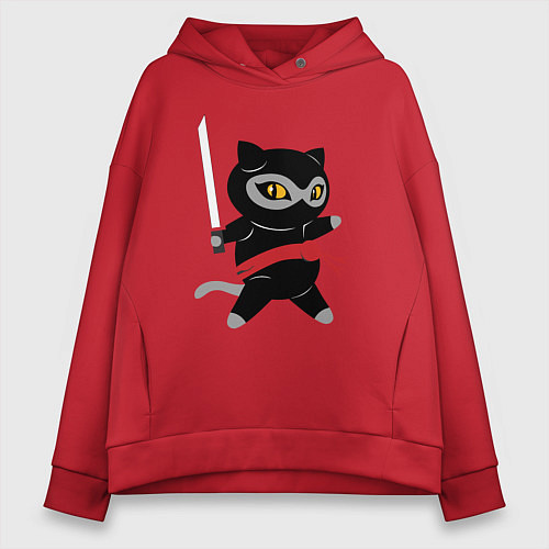 Женское худи оверсайз Ninja Cat / Красный – фото 1