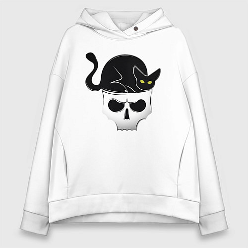 Женское худи оверсайз Skull Cat / Белый – фото 1