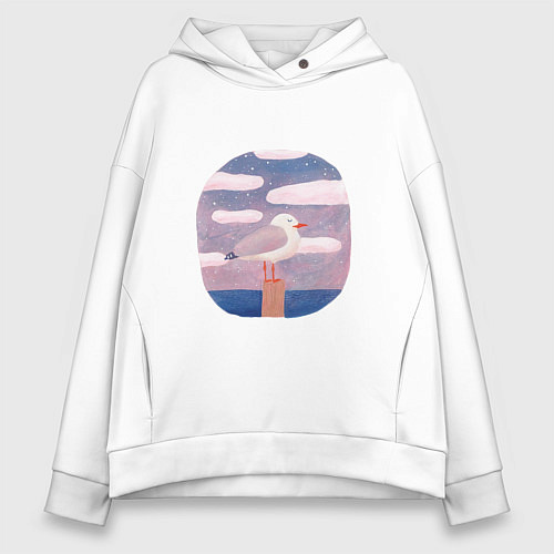 Женское худи оверсайз Отдыхающая чайка / Белый – фото 1