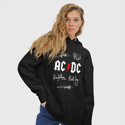 Женское худи оверсайз AC DC АВТОГРАФЫ ИСПОЛНИТЕЛЕЙ / Черный – фото 3