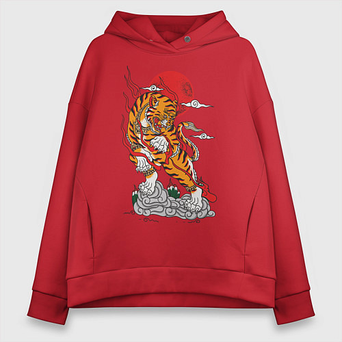 Женское худи оверсайз Тигр / Красный – фото 1