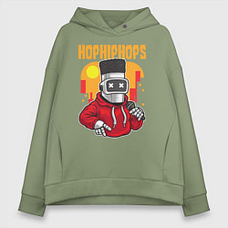 Толстовка оверсайз женская Робот с микрофоном, цвет: авокадо