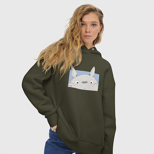 Женское худи оверсайз Удивленный Тоторо / Хаки – фото 3