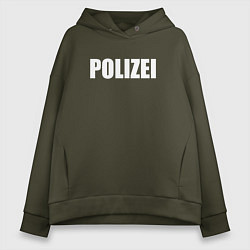 Толстовка оверсайз женская POLIZEI Полиция Надпись Белая, цвет: хаки