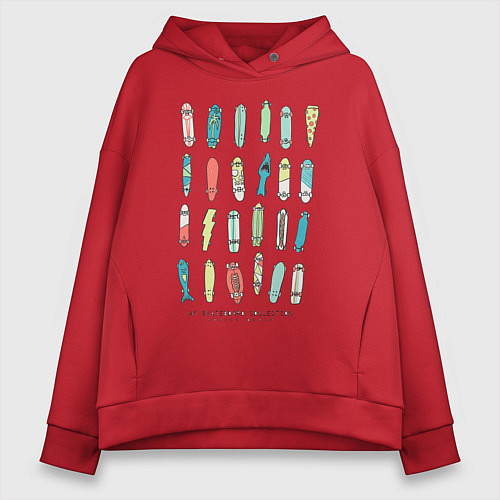 Женское худи оверсайз Коллекция скейтбордов / Красный – фото 1