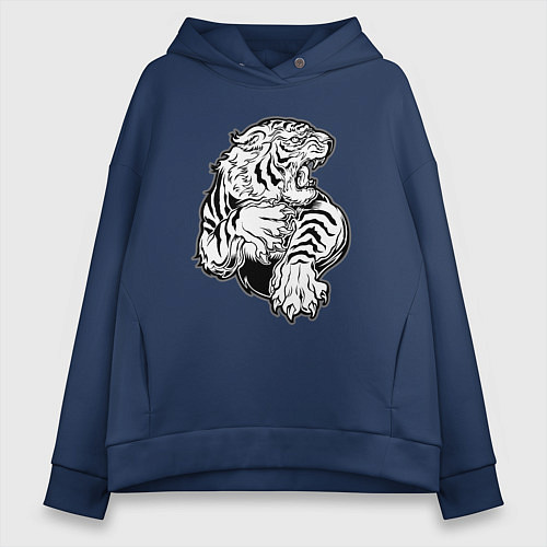 Женское худи оверсайз Белый Тигр / Тёмно-синий – фото 1