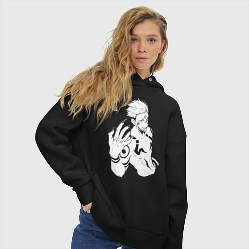 Женское худи оверсайз Рёмен Сукуна Магическая битва / Черный – фото 3