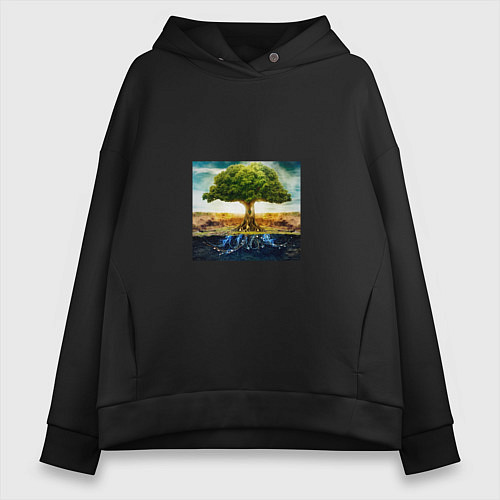 Женское худи оверсайз Древо баланса / Черный – фото 1