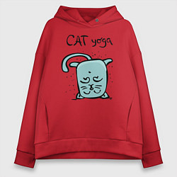 Толстовка оверсайз женская Кот и йога, цвет: красный