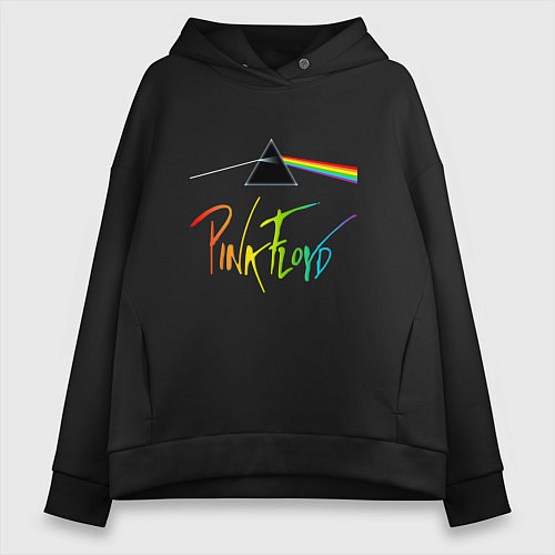 Женское худи оверсайз PINK FLOYD COLOR LOGO / Черный – фото 1