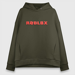 Толстовка оверсайз женская Roblox logo red роблокс логотип красный, цвет: хаки