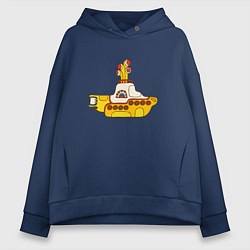 Толстовка оверсайз женская The Beatles Yellow Submarine в дудл стиле, цвет: тёмно-синий