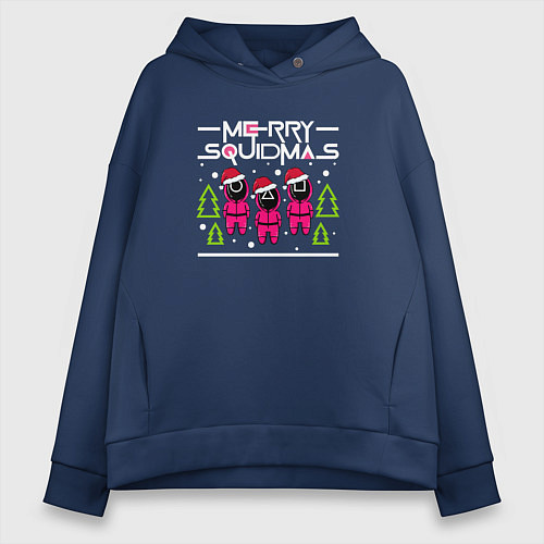 Женское худи оверсайз Merry squidmas guard / Тёмно-синий – фото 1