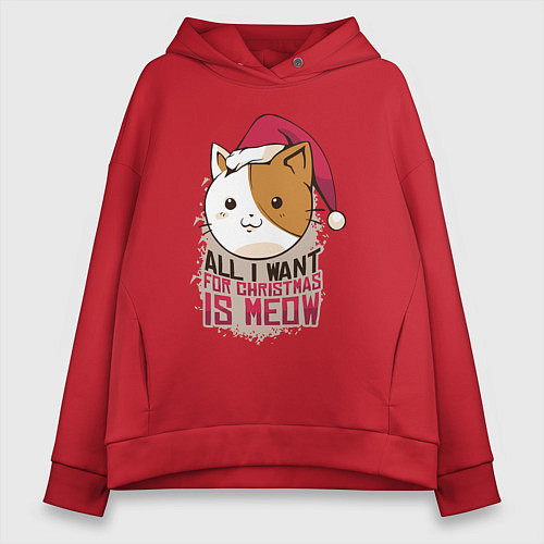 Женское худи оверсайз Christmas Cat / Красный – фото 1