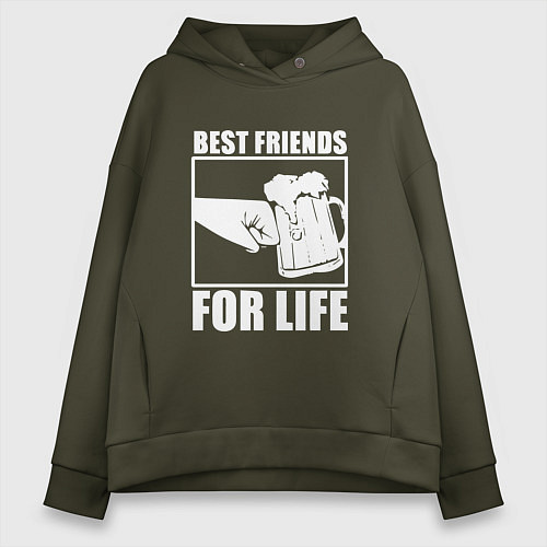 Женское худи оверсайз Best Friends For Life-Кулак встрою / Хаки – фото 1