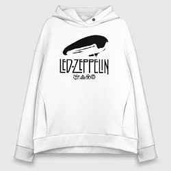Толстовка оверсайз женская Дирижабль Led Zeppelin с лого участников, цвет: белый