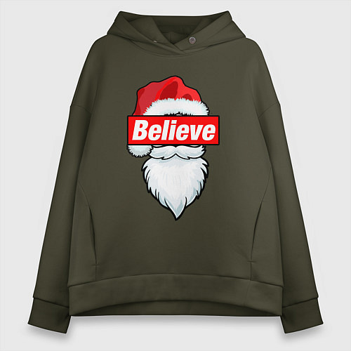 Женское худи оверсайз I Believe In Santa Я Верю В Санту / Хаки – фото 1