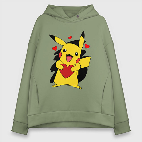 Женское худи оверсайз ПИКАЧУ И СЕРДЕЧКО POKENON PIKACHU LOVE / Авокадо – фото 1