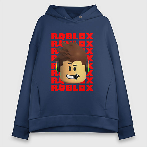 Женское худи оверсайз ROBLOX RED LOGO LEGO FACE / Тёмно-синий – фото 1