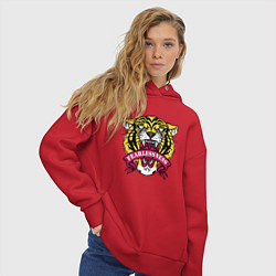 Толстовка оверсайз женская Бесстрашный гордый тигр, цвет: красный — фото 2