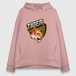 Толстовка оверсайз женская Тигр Tiger логотип, цвет: пыльно-розовый