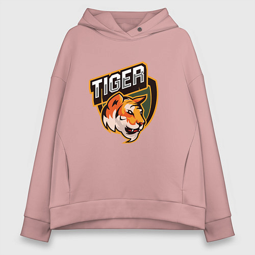 Женское худи оверсайз Тигр Tiger логотип / Пыльно-розовый – фото 1