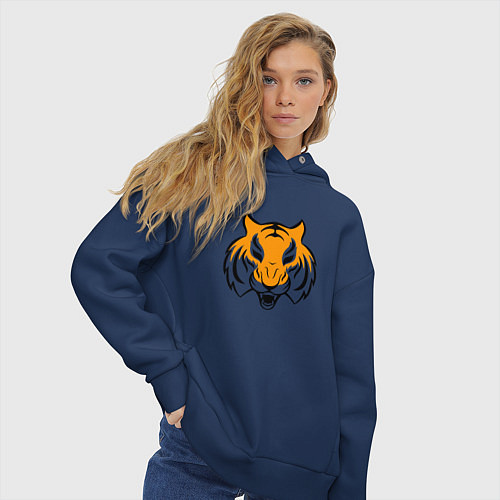 Женское худи оверсайз Тигр логотип / Тёмно-синий – фото 3