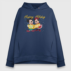 Толстовка оверсайз женская Happy Holoday Mouse, цвет: тёмно-синий
