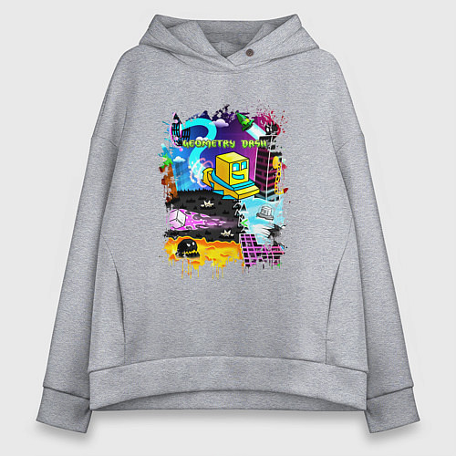 Женское худи оверсайз Geometry Dash: Pixel Logo / Меланж – фото 1