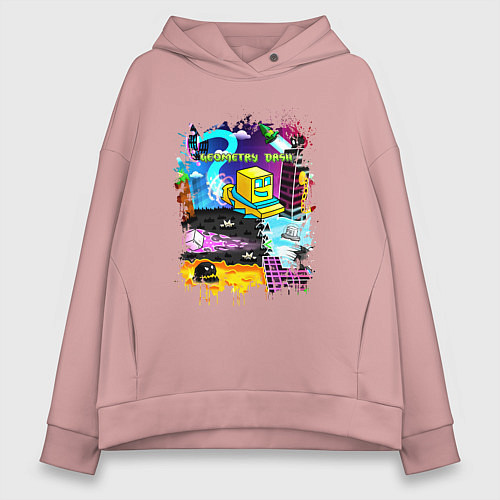 Женское худи оверсайз Geometry Dash: Pixel Logo / Пыльно-розовый – фото 1