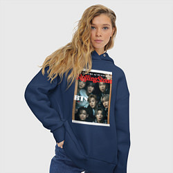 Толстовка оверсайз женская BTS БТС на обложке журнала, цвет: тёмно-синий — фото 2
