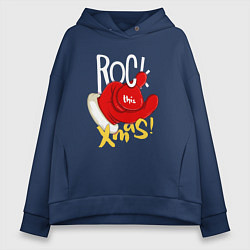 Толстовка оверсайз женская Red mittens Rock this xmas, цвет: тёмно-синий