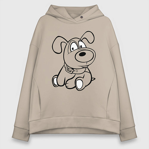 Женское худи оверсайз Щенок глазастый / Миндальный – фото 1