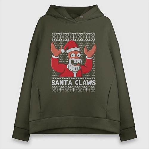 Женское худи оверсайз ЗОЙДБЕРГ КЛАУС, SANTA CLAWS ФУТУРАМА / Хаки – фото 1