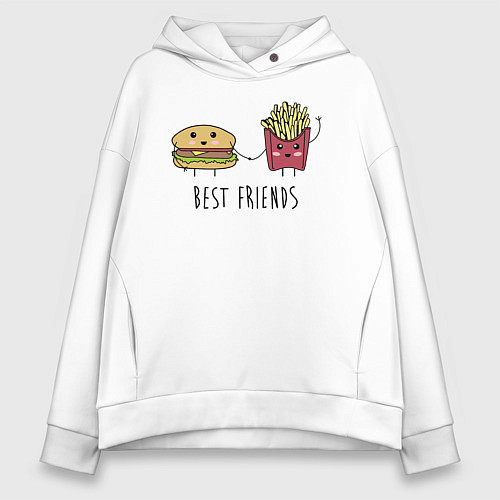 Женское худи оверсайз Hamburger and fries are best friends / Белый – фото 1