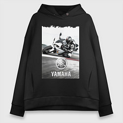 Толстовка оверсайз женская YAMAHA на вираже, цвет: черный