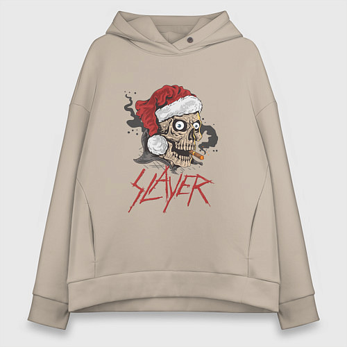 Женское худи оверсайз SLAYER SKULL SANTA NEW YEAR / Миндальный – фото 1