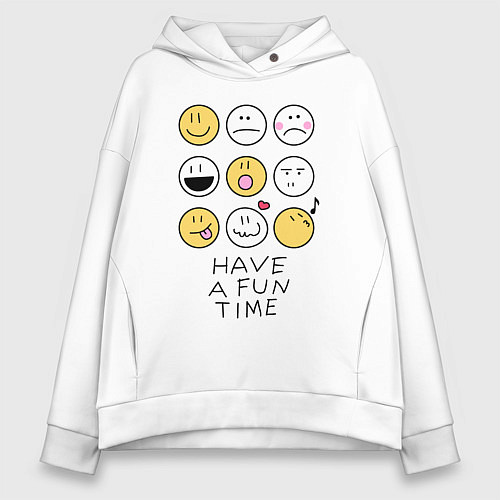 Женское худи оверсайз Have a fun time - emoji / Белый – фото 1