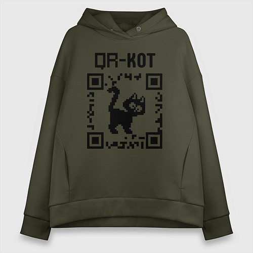 Женское худи оверсайз QR кот КОТИК / Хаки – фото 1