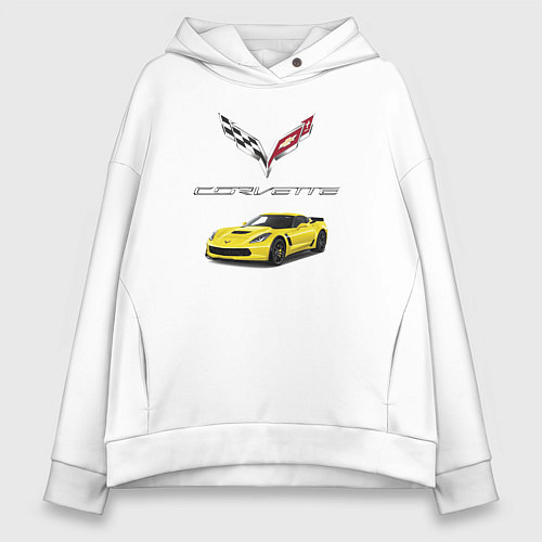 Женское худи оверсайз Chevrolet Corvette motorsport / Белый – фото 1