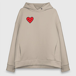 Толстовка оверсайз женская Смайлик сердечко, цвет: миндальный