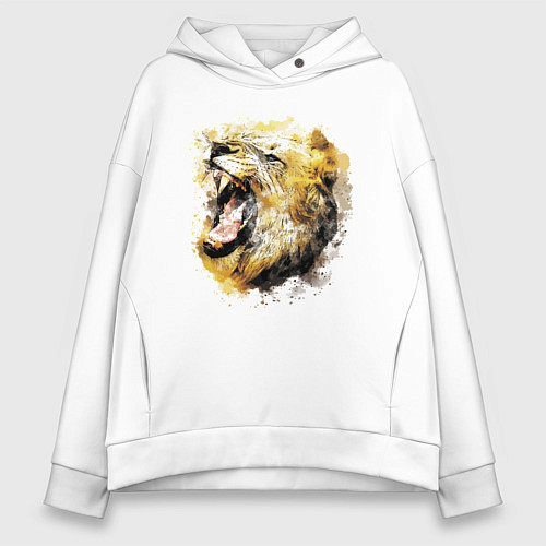 Женское худи оверсайз Львиный раскатистый рык / Белый – фото 1
