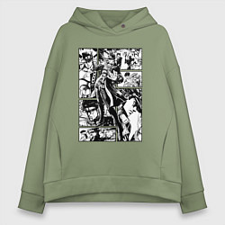 Толстовка оверсайз женская ДЖотаро Куджо на панели манги, цвет: авокадо